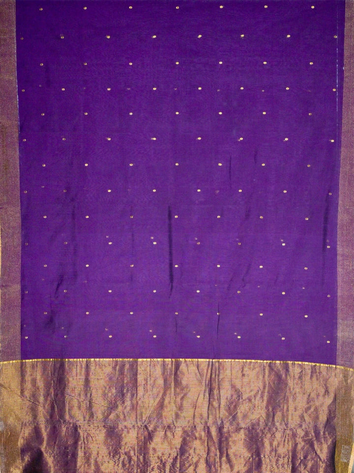 Handwoven Violet Cotton Saree with Striped Pallu