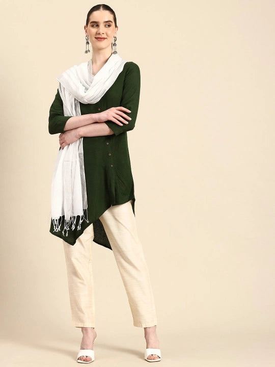 Handwoven White Cotton Dupatta with Silver Zari Border and Stripes