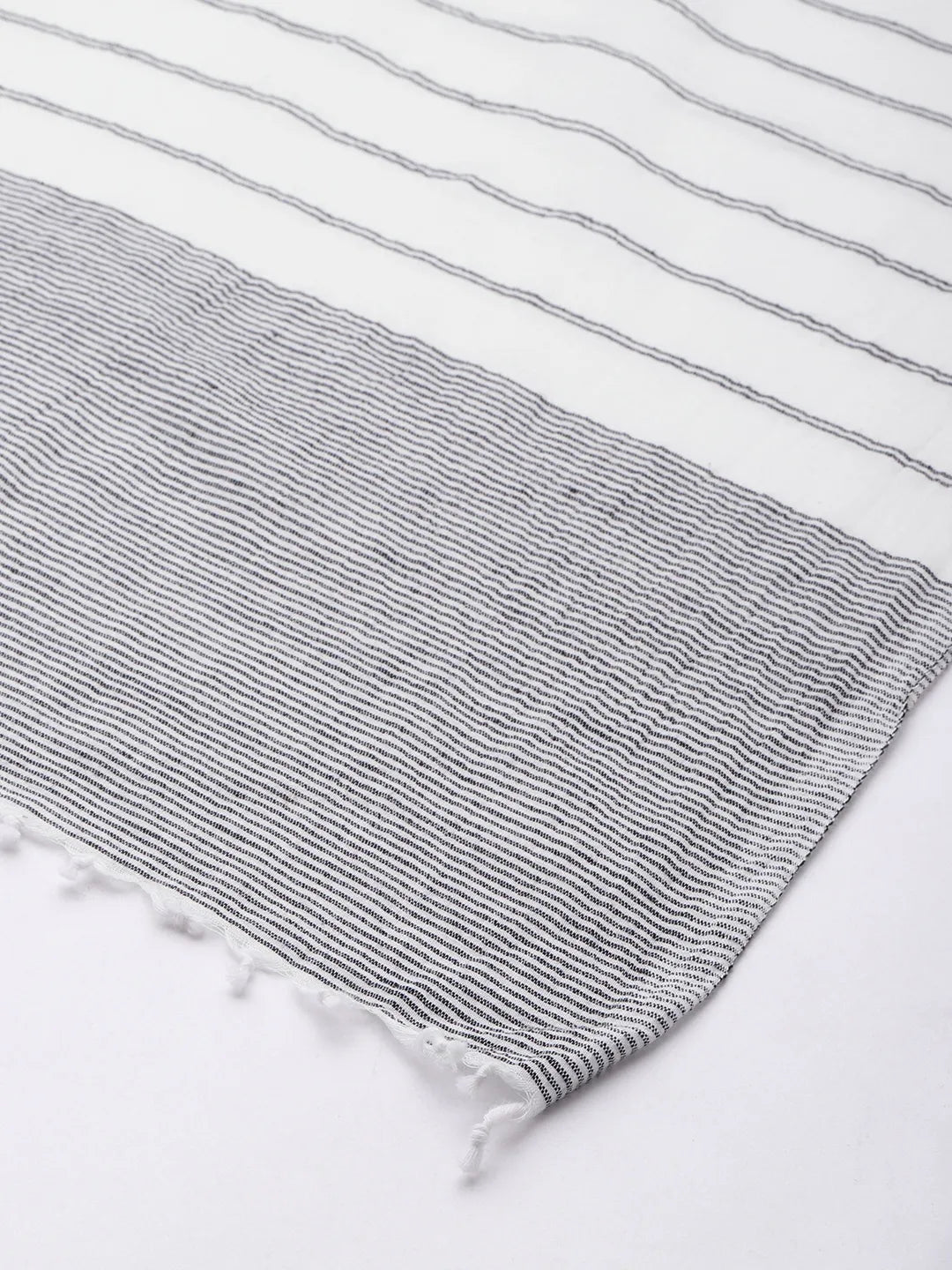Handwoven White Scarf with Black Striped Cotton Scarf