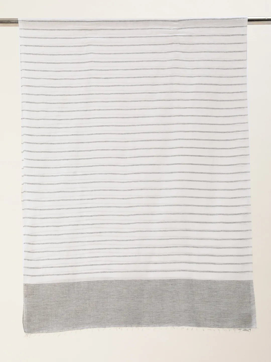 Handwoven White Scarf with Black Striped Cotton Scarf