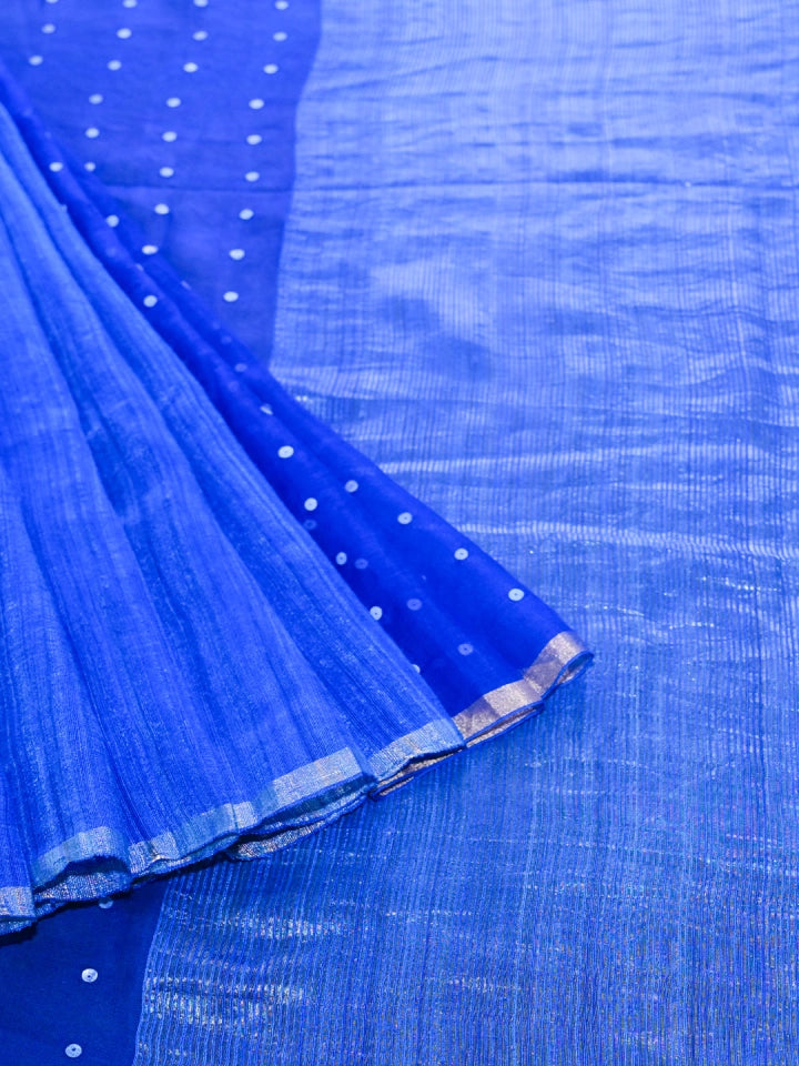 Handwoven Blue Silk Saree with Embellishments & Layered Finish