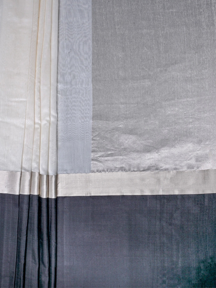 Handwoven Off White Chanderi Silk Saree with Black Satin Border & Tissue Pallu