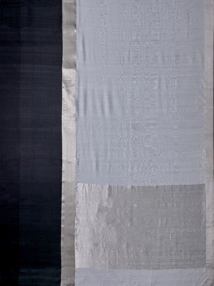 Handwoven Off White Chanderi Silk Saree with Black Satin Border & Tissue Pallu
