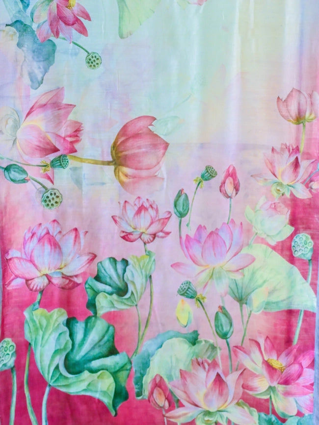Handwoven Off White Matka Silk Saree with Lotus Design Digital Print