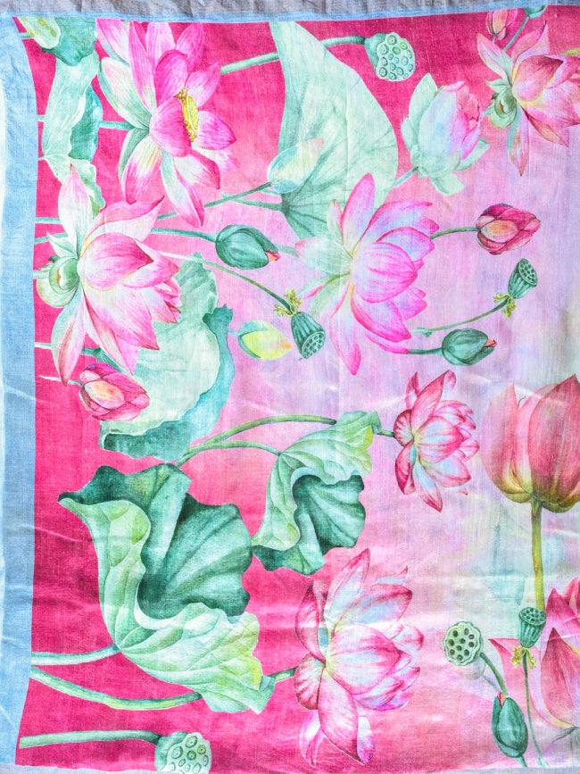 Handwoven Off White Matka Silk Saree with Lotus Design Digital Print