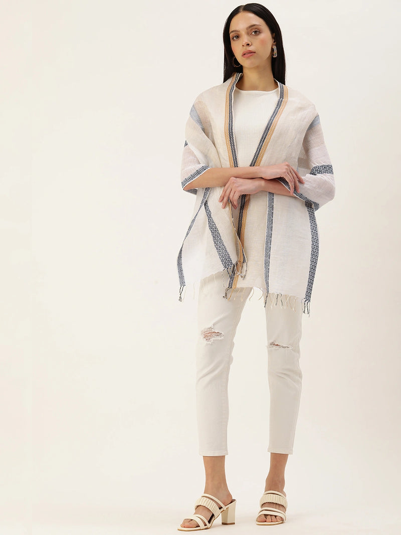 Handwoven Cotton-Linen Scarf with Dual-Color Jacquard Stripes