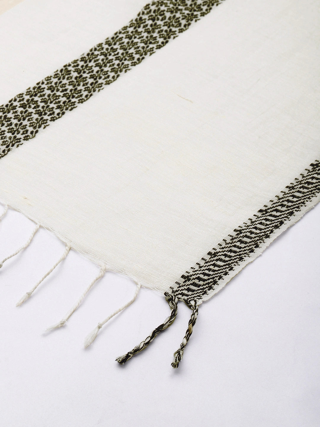 ASVA Handwoven Linen Scarf With Stripes Of Jacquard Weaving  In The Centre In Dual Colour