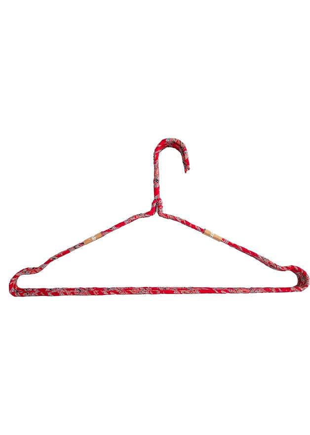 Fabric Hangers Set of 4 | Ultra Thin Design for Shirts, Dresses, Kurtas & Scarves | Space-Saving Storage| Red Kalamkari print in 100% Cotton| Sustainable | Utility Product