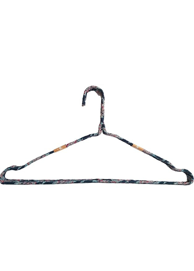 Fabric Hangers Set of 4 | Ultra Thin Design for Shirts, Dresses, Kurtas & Scarves | Space-Saving Storage| Navy Blue Kalamkari print in 100% Cotton| Sustainable | Utility Product