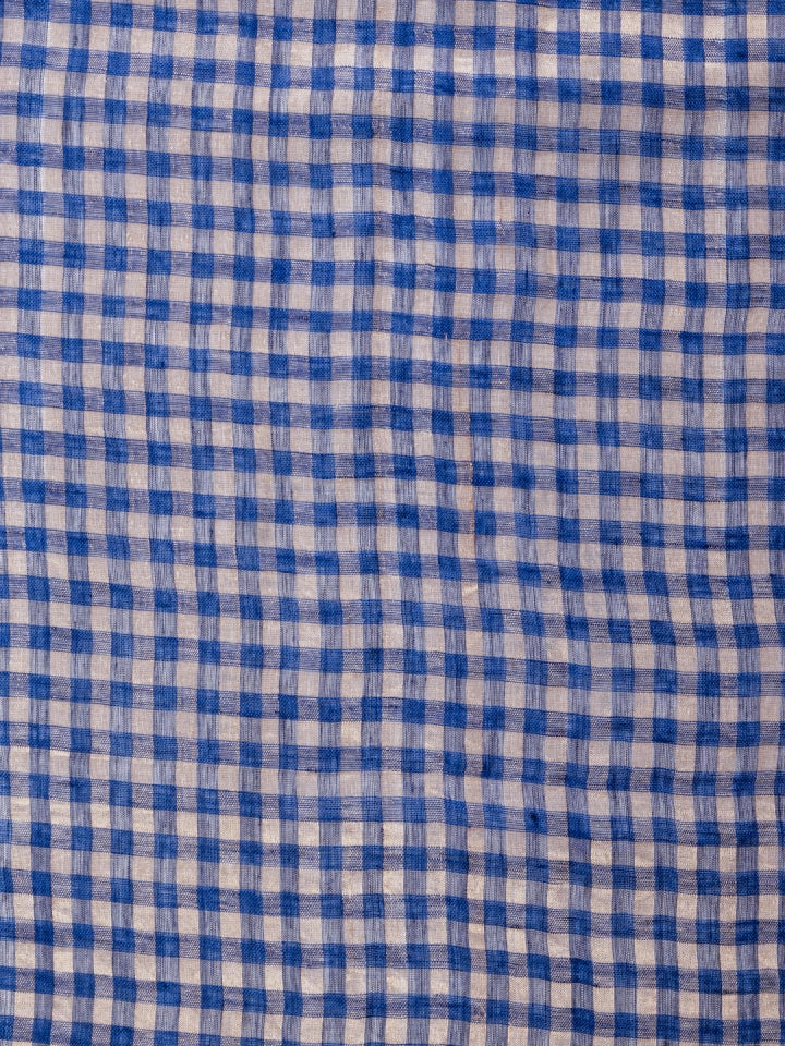 Handwoven Navy Blue and Golden Tissue Checks Saree