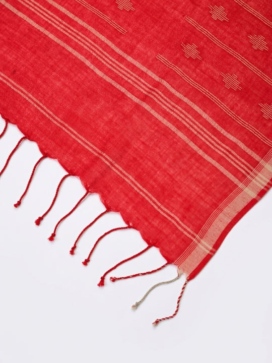 Handwoven Red Cotton Scarf with Jamdani Work one