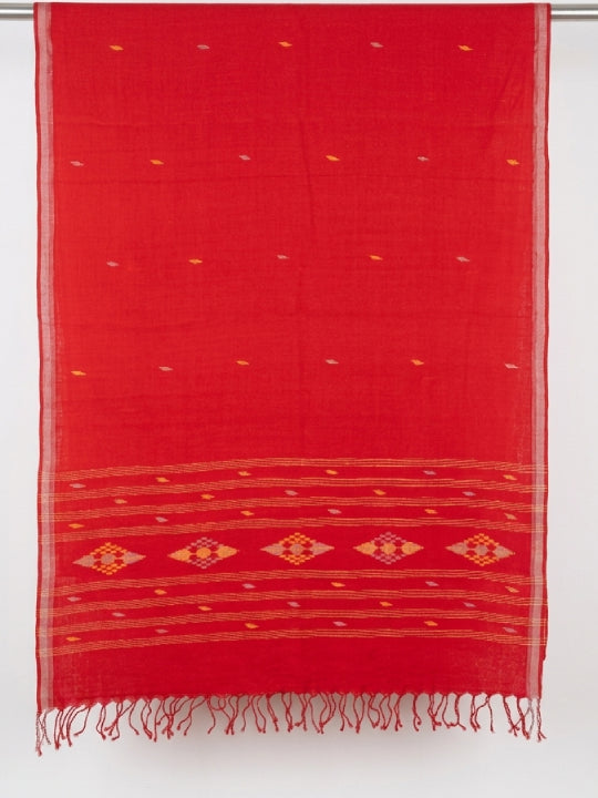 Handwoven Red Cotton Scarf with Jamdani Work