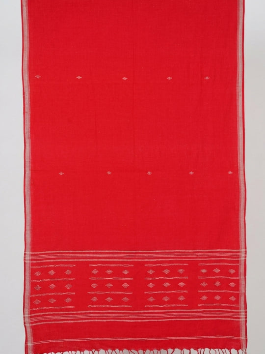 Handwoven Red Cotton Scarf with Jamdani Work one