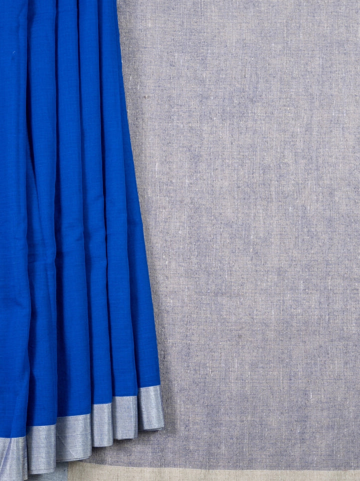 Handwoven Royal Blue Mul Cotton Saree with Tussar Silk Border and Pallu