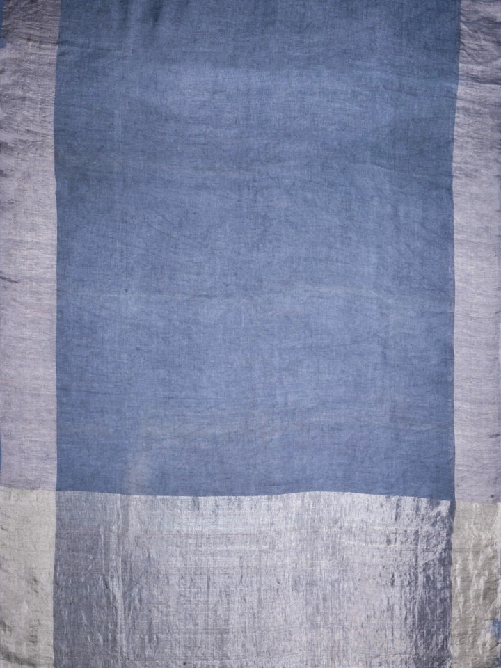 Handwoven Grey Linen Saree with Tissue Border & Pallu