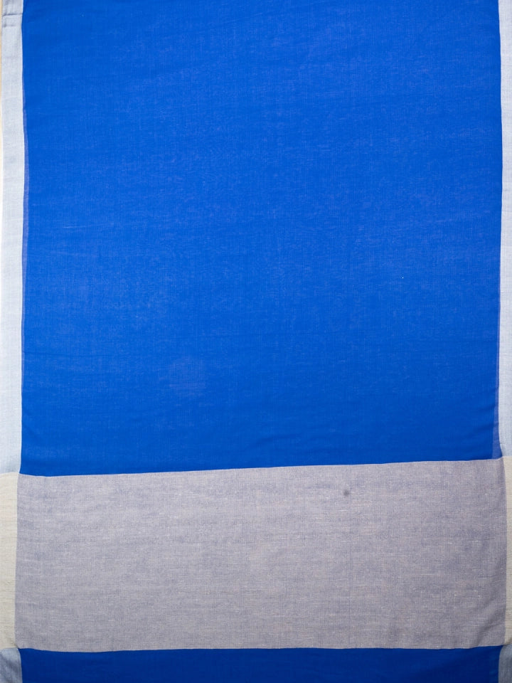 Handwoven Royal Blue Mul Cotton Saree with Tussar Silk Border and Pallu