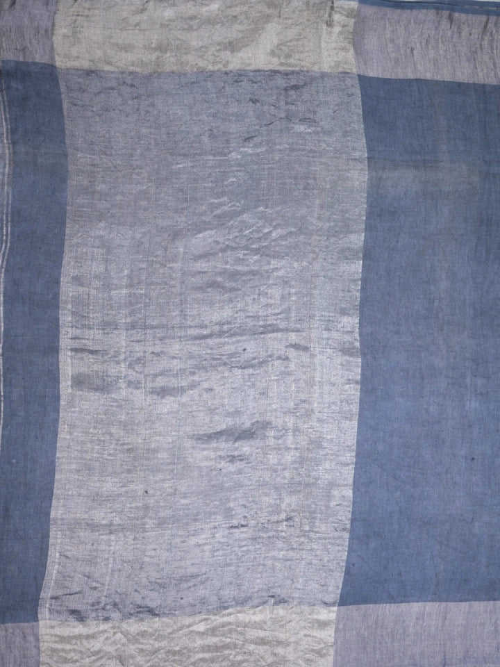 Handwoven Grey Linen Saree with Tissue Border & Pallu