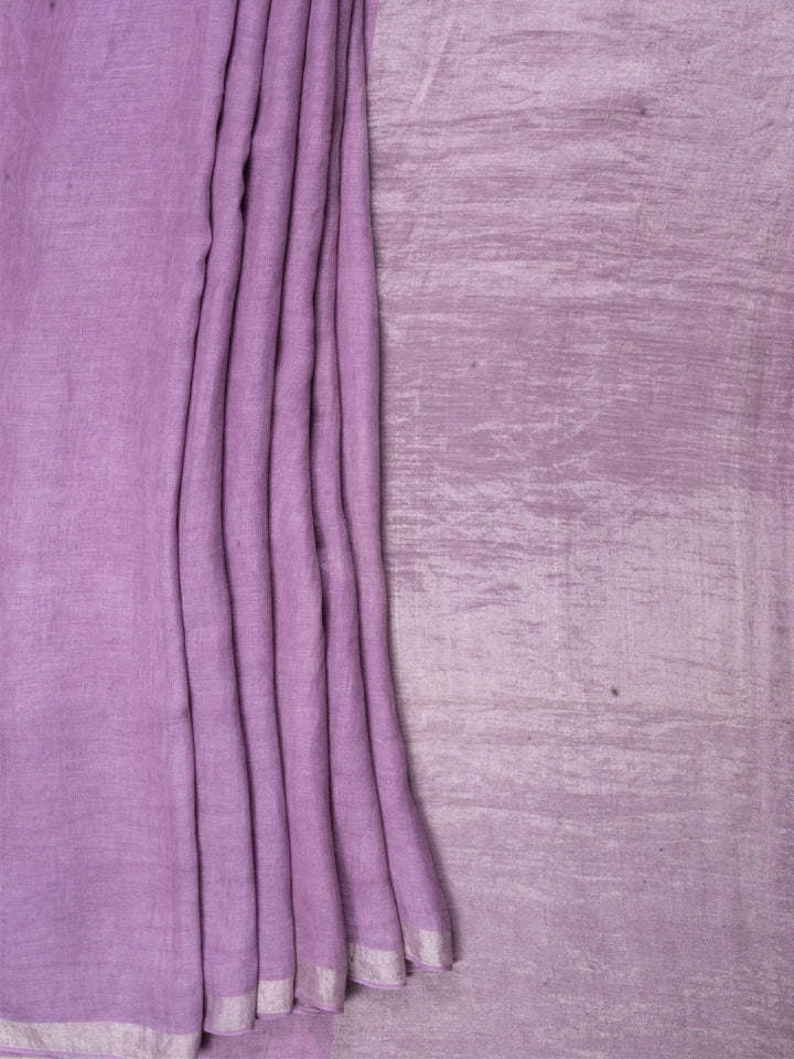 Handwoven Mauve Linen Saree with Gold Zari Pallu