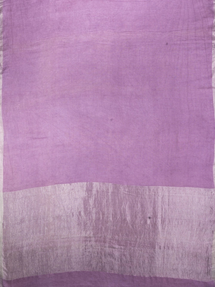 Handwoven Mauve Linen Saree with Gold Zari Pallu