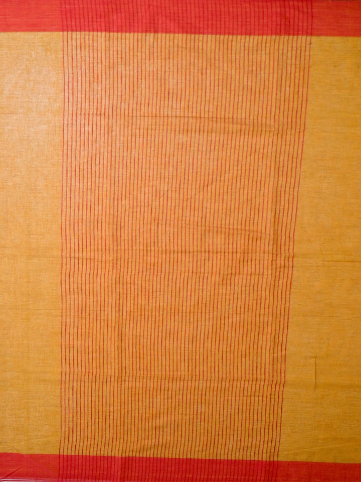 Handwoven Mustard Cotton Saree with Red Border