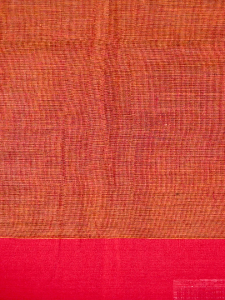 Handwoven Mustard Cotton Saree with Red Border