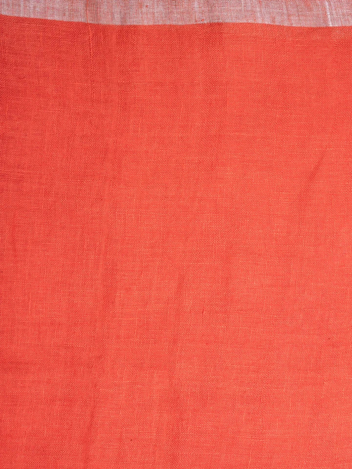 Handwoven Red Linen Saree with Silver Zari Stripe Pallu