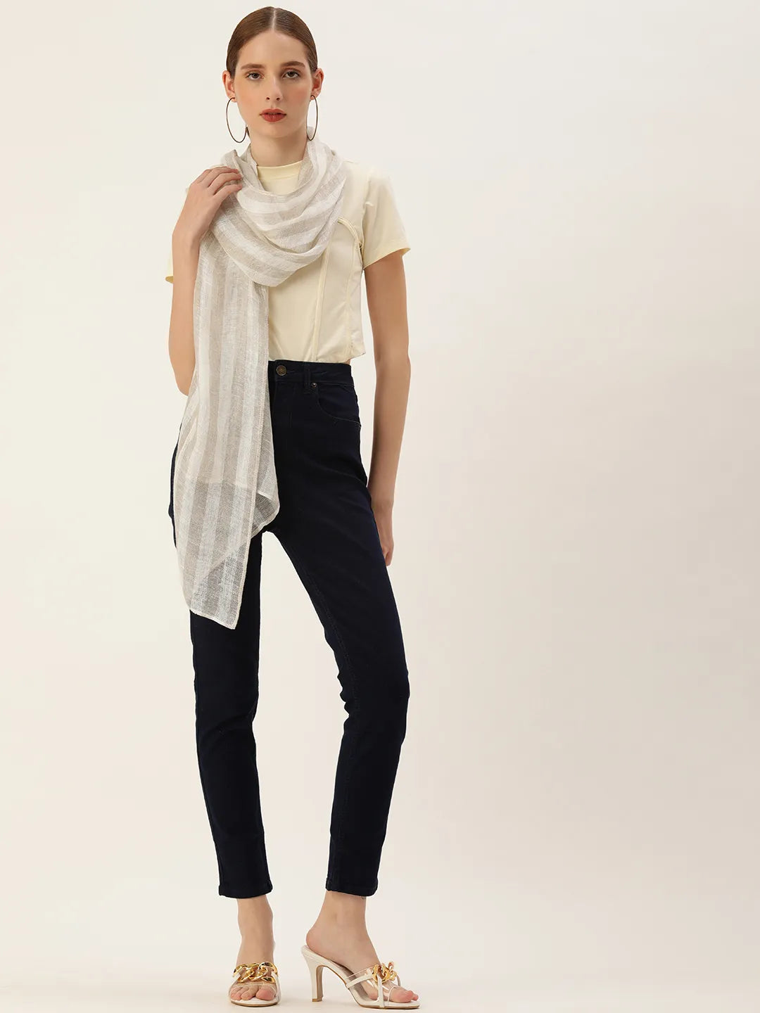 ASVA Striped Earthtones Linen Scarf