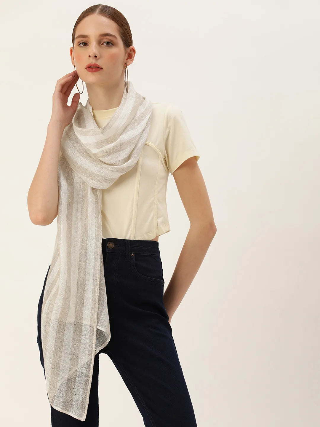 ASVA Striped Earthtones Linen Scarf