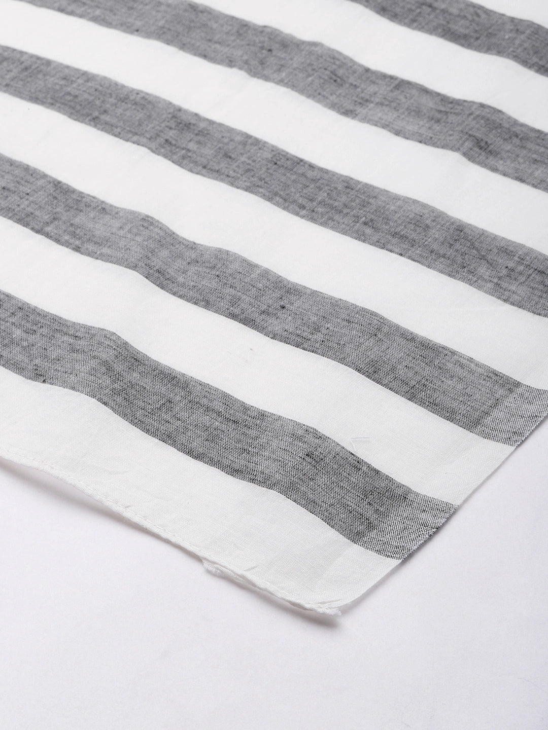 ASVA White with Grey Striped Handwoven Cotton Scarf
