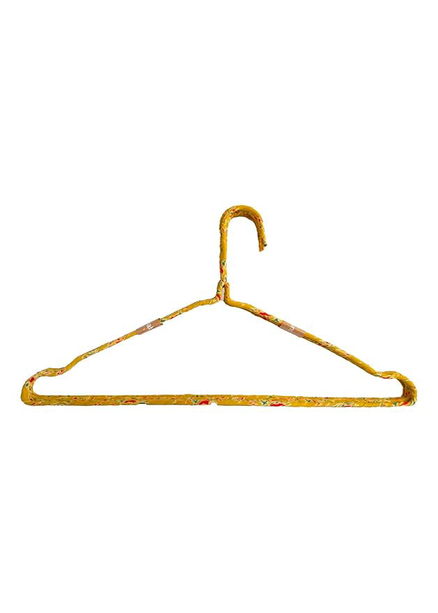 Fabric Hangers Set of 4 | Ultra Thin Design for Shirts, Dresses, Kurtas & Scarves | Space-Saving Storage| Yellow Kalamkari print in 100% Cotton| Sustainable | Utility Product