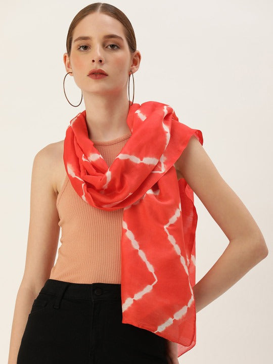 ASVA Handwoven Chanderi Silk Orange and White Shibori Dyed Scarf