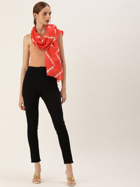 ASVA Handwoven Chanderi Silk Orange and White Shibori Dyed Scarf