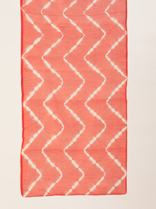 ASVA Handwoven Chanderi Silk Orange and White Shibori Dyed Scarf