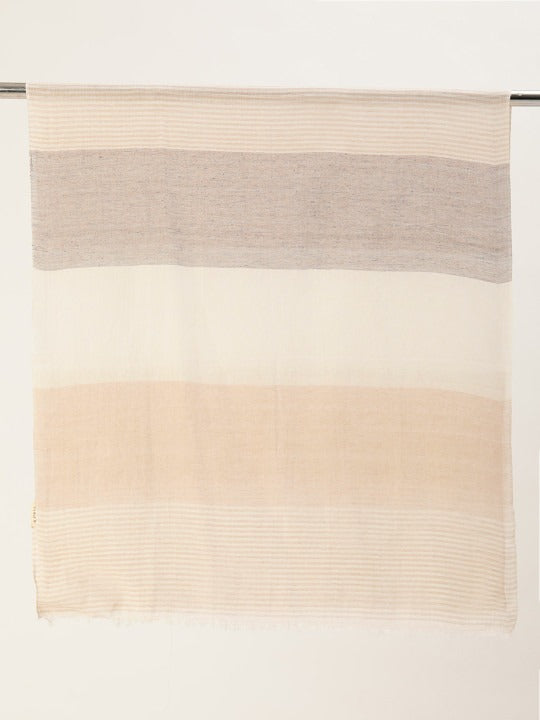 ASVA Handwoven Cotton Scarf White, Grey & Beige Stripes