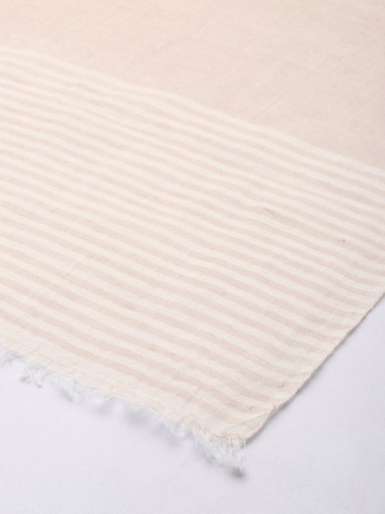 ASVA Handwoven Cotton Scarf White, Grey & Beige Stripes