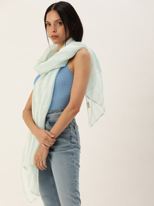 ASVA Blue & White stripes Linen Scarf