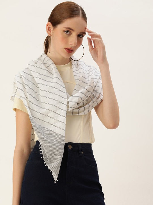 Handwoven Monochrome Lined Cotton Scarf