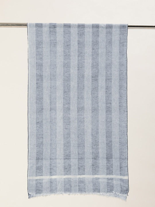 ASVA Handwoven Blue Striped Cotton Linen Scarf