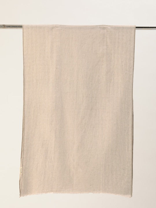 ASVA Women's White & Brown Small Checks Cotton Scarf with Frayed Edges