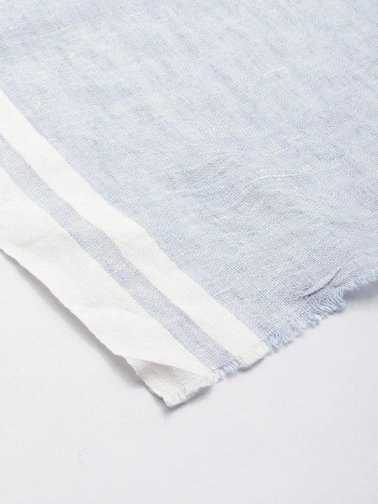 Blue Linen Scarf with White border