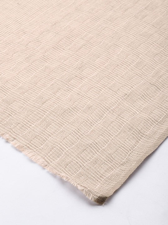 ASVA Women's White & Brown Small Checks Cotton Scarf with Frayed Edges