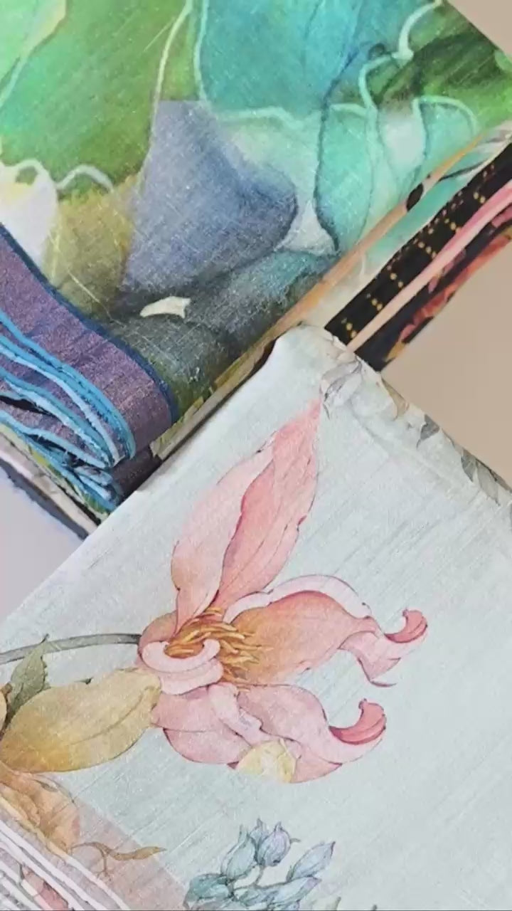 Handwoven Light Grey Matka Silk Saree with Floral Digital Print